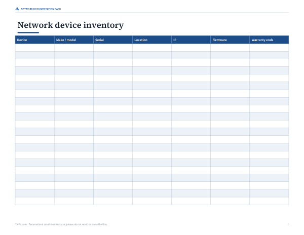 Preview of Printable Network Device Inventory